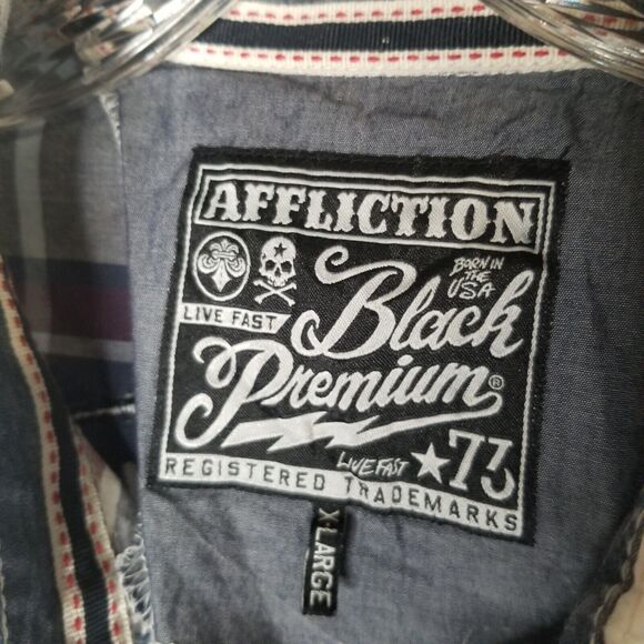 Affliction Shirt Men’s XL Black Premium Plaid Embroidered Button Up Live Fast - Picture 5 of 13